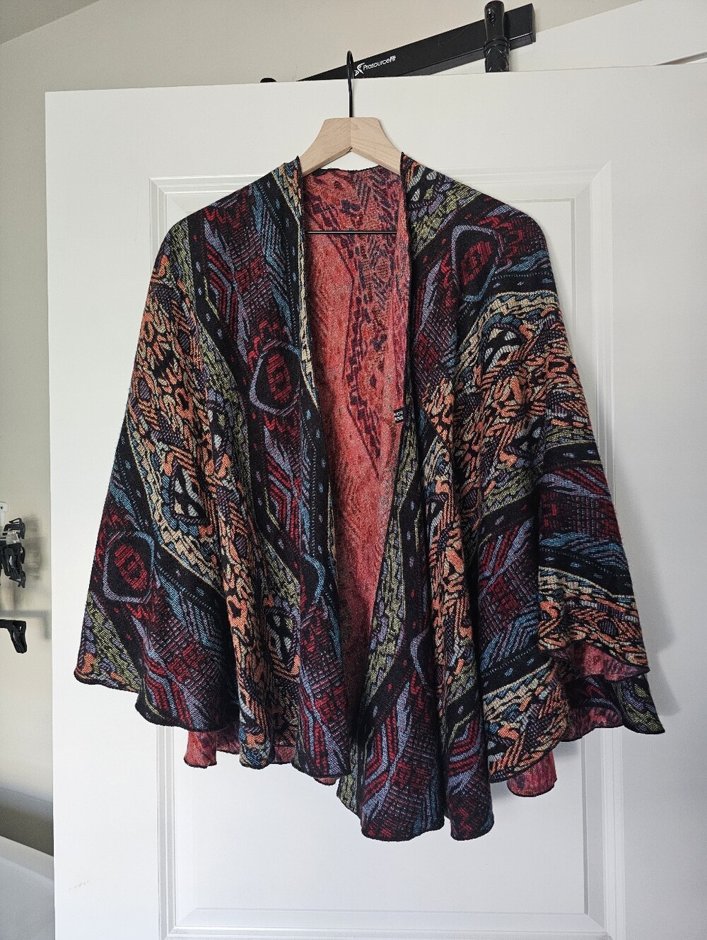 Reversible Shawl Vibrant Southwestern Geometric Cape Sweater